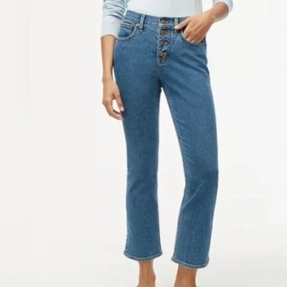 J. CREW Mid-Rise Flare Crop Denim Jeans with Button Fly Size 31 Medium Wash - Picture 13 of 13